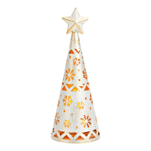Árbol de Navidad de metal con luz de viento, color blanco (ancho x alto x profundidad) 12 x 33 x 12 cm