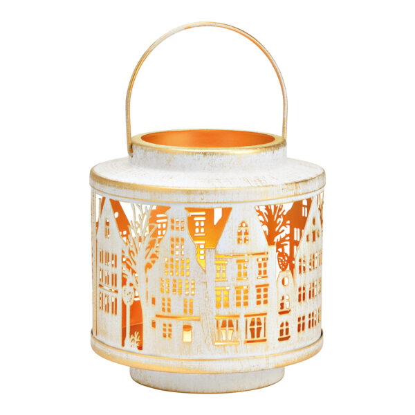 Farol de metal para casa adosada, color blanco (ancho/alto/profundidad): 17 x 18 x 17 cm