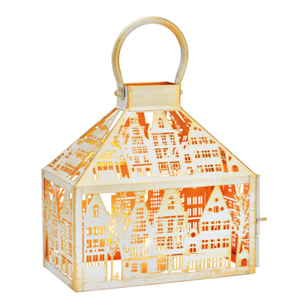Farol de metal para casa adosada, color blanco (ancho, alto y profundidad): 24 x 26 x 14 cm