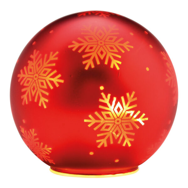 Bola de luz LED, decoración de copos de nieve, hecha de vidrio rojo mate (ancho/alto/profundidad) 15x14x15cm con temporizador, funcionamiento con pilas 3xAA no incluidas