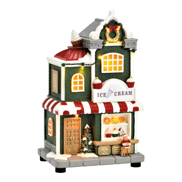 Cafetería con helados con LED y sonido, 3 pilas AA incluidas, fabricada en polipropileno rojo (An./Al./Pr.) 14 x 24 x 10 cm