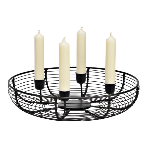 Media cesta para corona de Adviento, portavelas de metal negro (An./Al./Pr.) 28x6x28cm