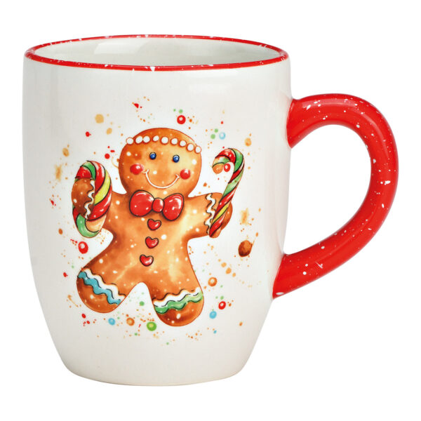 Taza figura de jengibre de cerámica roja, blanca (ancho, alto y fondo) 12 x 10 x 8 cm 300 ml