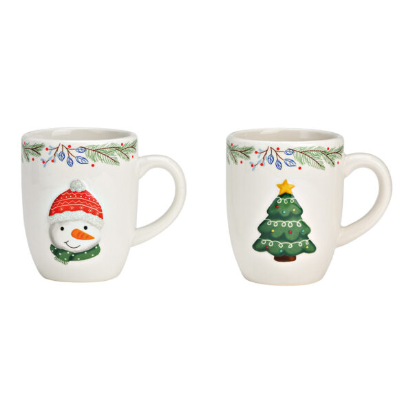 Taza, árbol de Navidad, muñeco de nieve de cerámica de colores, doble pared, (ancho/alto/profundidad) 12 x 10 x 8 cm, 300 ml