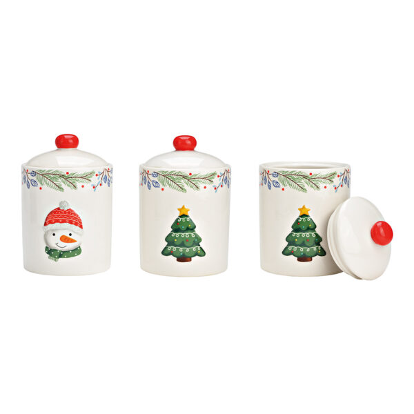 Tarro, árbol de Navidad, muñeco de nieve de cerámica de colores, 2 compartimentos, (ancho/alto/profundidad) 14 x 20 x 14 cm