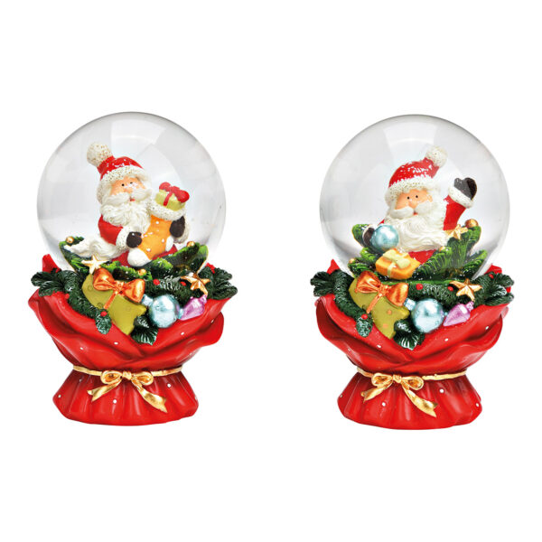 Bola de nieve Papá Noel de poli/vidrio roja, doble pliegue, (ancho/alto/profundidad) 7 x 10 x 7 cm