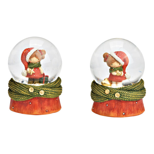 Bola de nieve de invierno para niños de poli/vidrio roja, doble pliegue, (ancho/alto/profundidad) 7 x 9 x 7 cm