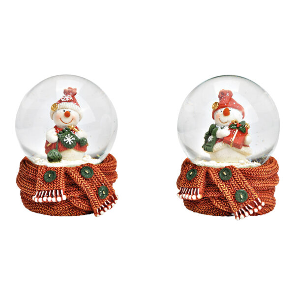 Bola de nieve muñeco de nieve de poli/vidrio rojo doble, (ancho/alto/profundidad) 6x9x7cm