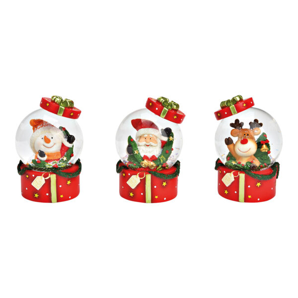 Bola de nieve Papá Noel, muñeco de nieve y alce de poli/vidrio roja, 3 surtido, (ancho/alto/profundidad) 6 x 10 x 6 cm
