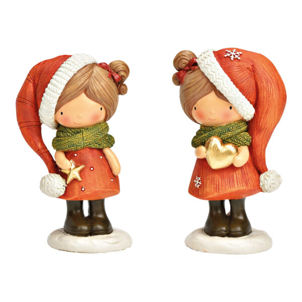 Niño de invierno de poliéster rojo, doble pliegue, (ancho/alto/profundidad) 6 x 11 x 5 cm