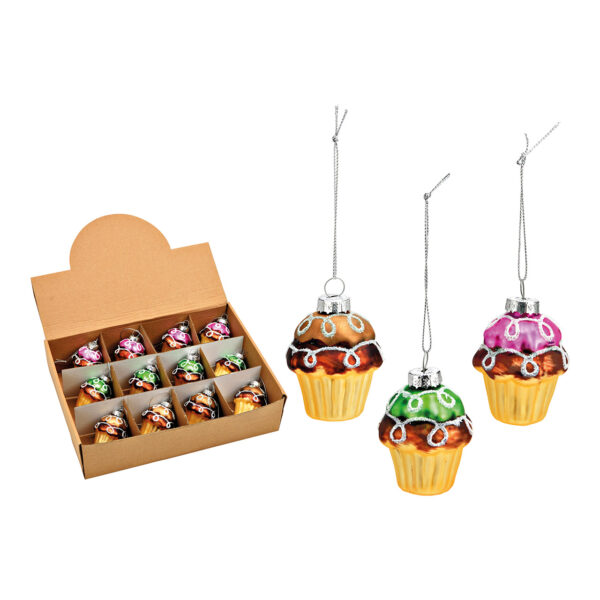 Para colgar navideña para cupcakes de cristal de colores, 3 compartimentos, (An./Al./Pr.) 4 x 7 x 4 cm