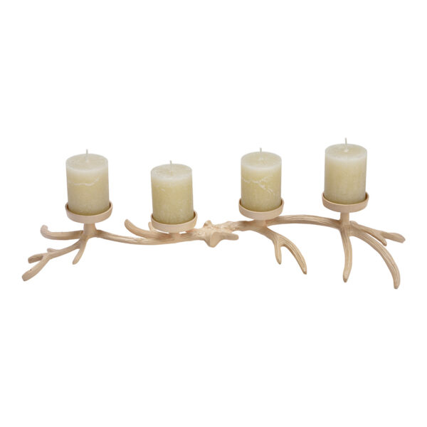 Corona de Adviento, portavelas con astas de ciervo, de metal beige (ancho/alto/profundidad) 63x10x18cm