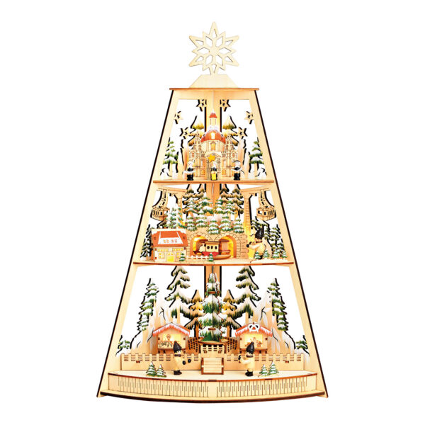 Escena de invierno con LED, figuras móviles de madera natural (An./Al./Pr.) 33x53x18cm Funcionamiento con pilas 3xAA no incluidas, caja de pilas de doble función con temporizador