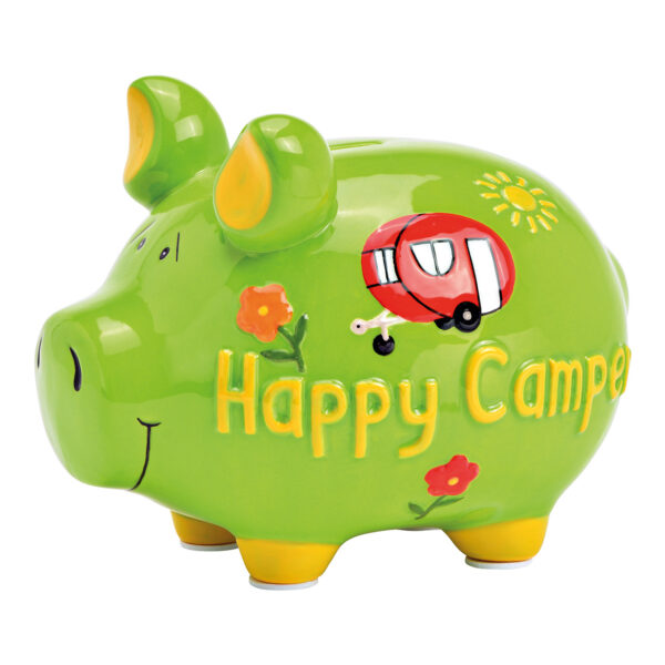 Hucha de cerámica KCG Happy Camper de color verde (ancho x alto x profundidad) 17 x 15 x 15 cm
