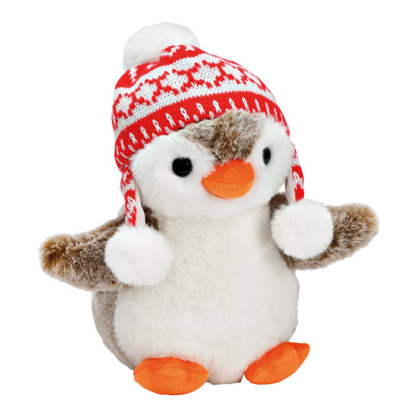 Pingüino con gorro de invierno de peluche marrón (An./Al./Pr.) 24 x 23 x 16 cm