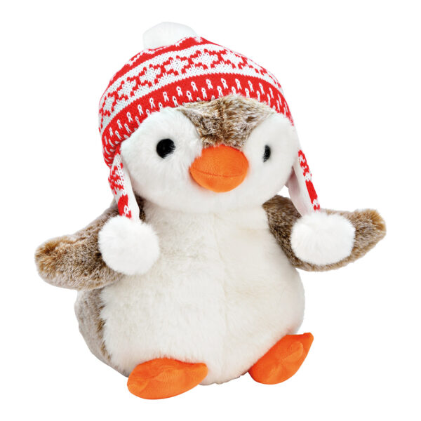 Pingüino con gorro de invierno de peluche marrón (An./Al./Pr.) 24 x 28 x 18 cm