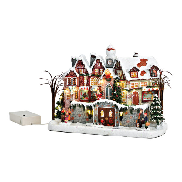 Escena de invierno con luz LED en el mercado, fabricada en policarbonato de colores (ancho x alto x profundidad) 27 x 20 x 12 cm, funciona con pilas 3 pilas AA (no incluidas)