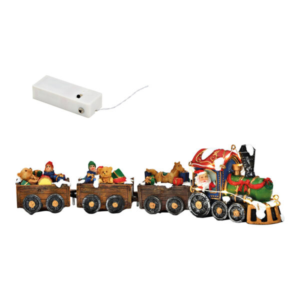Juego de 4 trenes navideños con luces LED, escena invernal, fabricados en policolor (ancho/alto/profundidad) 25 x 7 x 4 cm, funcionamiento con pilas 2 pilas AA no incluidas