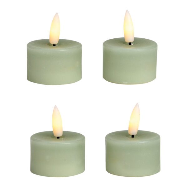Juego de 4 velas de té LED, hechas de cera de salvia (An./Al./Pr.) 4x4x4cm Funcionamiento con pilas 4xCR2032 no incluidas