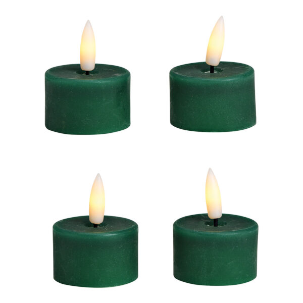 Juego de 4 velas LED de té, hechas de cera verde (An./Al./Pr.) 4x4x4cm Funcionamiento con pilas 4xCR2032 no incluidas