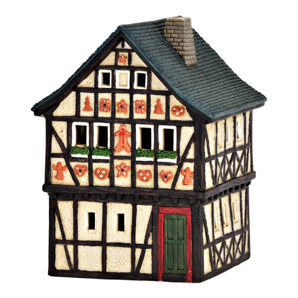 Casa de jengibre con luz de porcelana de colores (An./Al./Pr.) 12x17x12cm