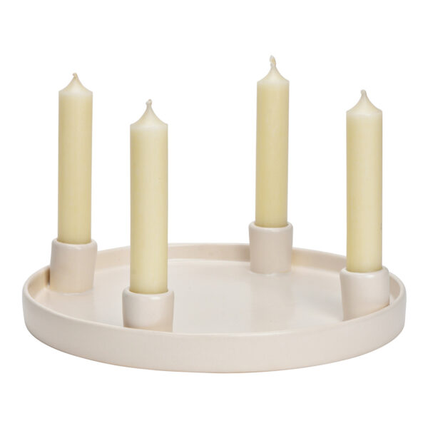 Portavelas con corona de Adviento de loza blanca (An./Al./Pr.) 25x4x25cm