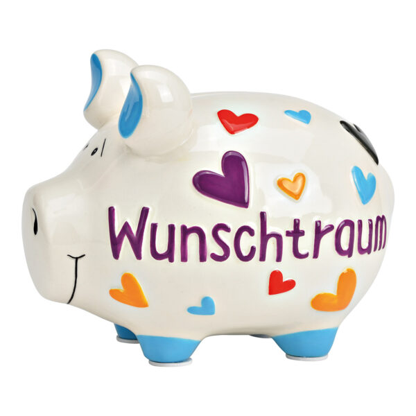 Hucha KCG cerdito mediano, Wunschtraum, de cerámica blanca (An./Al./Pr.) 17x15x15cm