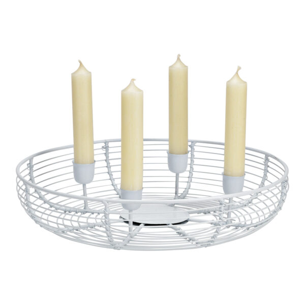 Media cesta para corona de Adviento, portavelas de metal blanco (An./Al./Pr.) 28x6x28cm