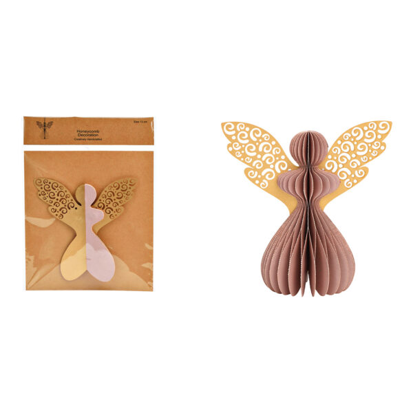 Ángel colgante en forma de panal de abeja de papel/cartón color rosa oscuro (An./Al./Pr.) 14 x 14 x 8 cm