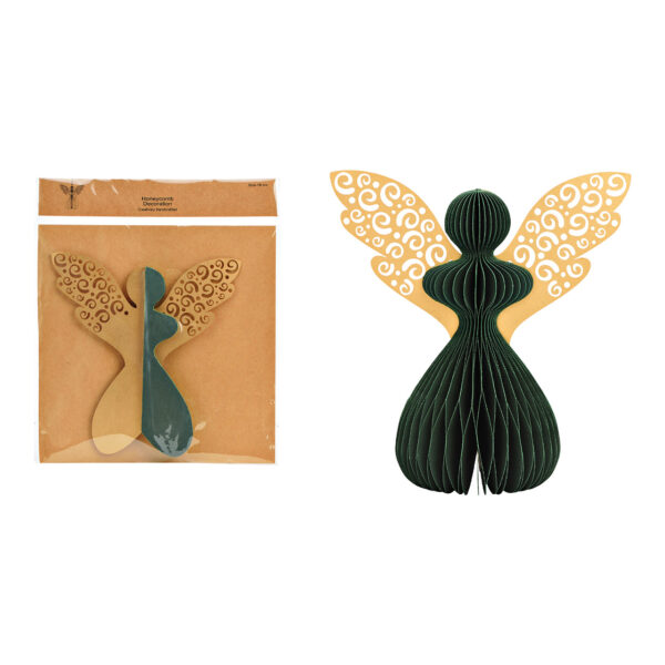 Ángel colgante en forma de panal de abeja de papel/cartón verde (An./Al./Pr.) 18x19x12cm