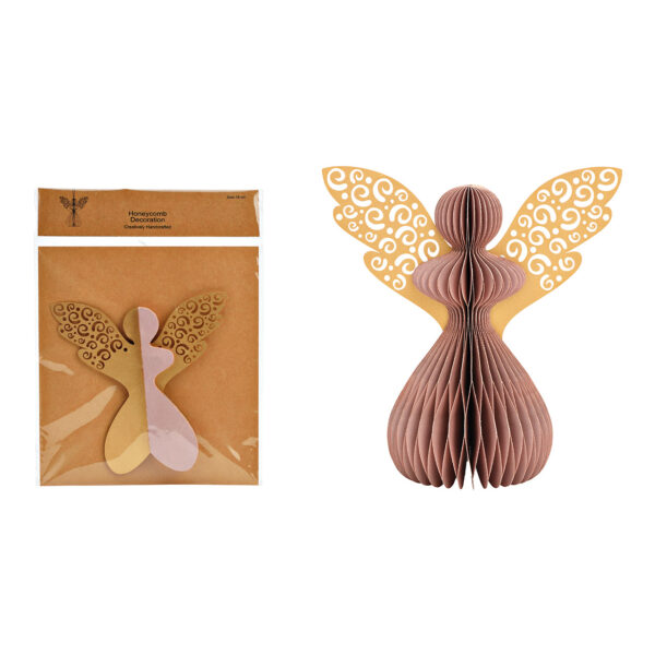 Ángel colgante en forma de panal de abeja de papel/cartón color rosa oscuro (An./Al./Pr.) 18x19x12cm