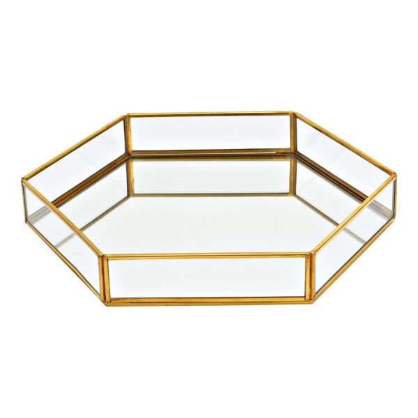 Bandeja de metal/vidrio dorado (An./Al./Pr.) 30x4x27cm