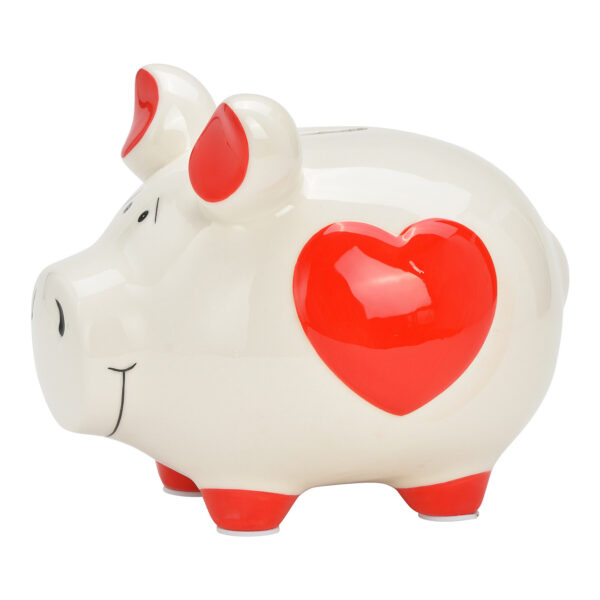 Hucha KCG cerdito pequeño, decoración corazón, de cerámica blanca (An./Al./Pr.) 12x9x9cm