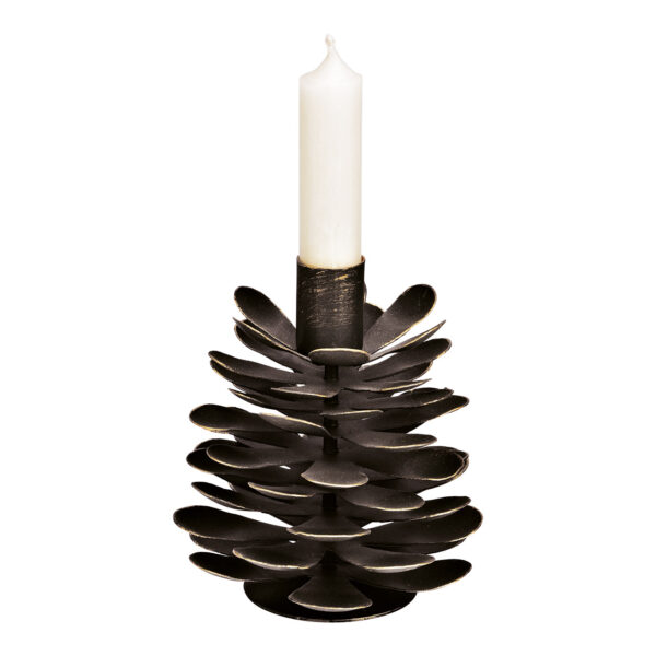 Candelabro de metal negro con forma de piña (An./Al./Pr.) 12 x 13 x 12 cm