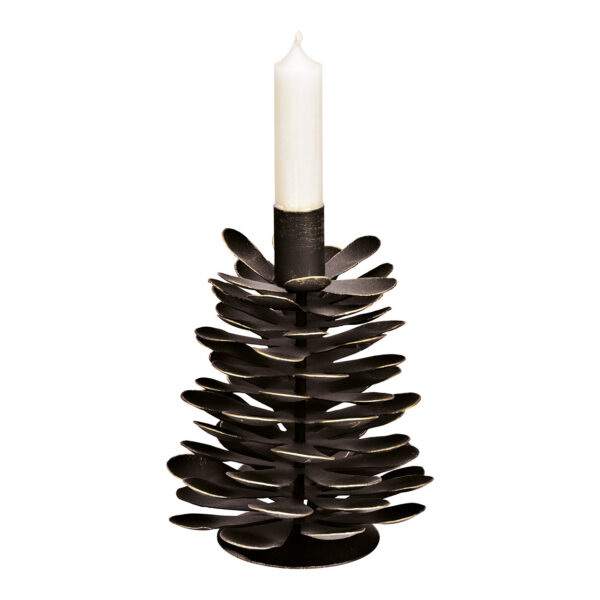 Candelabro de metal negro con forma de piña (An./Al./Pr.) 13 x 16 x 13 cm