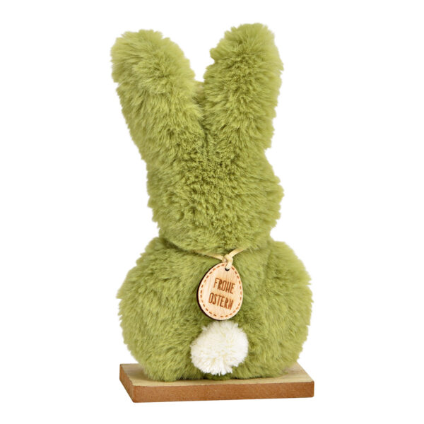 Conejo de peluche de pie sobre base de madera color verde (An./Al./Pr.) 10x19x5cm