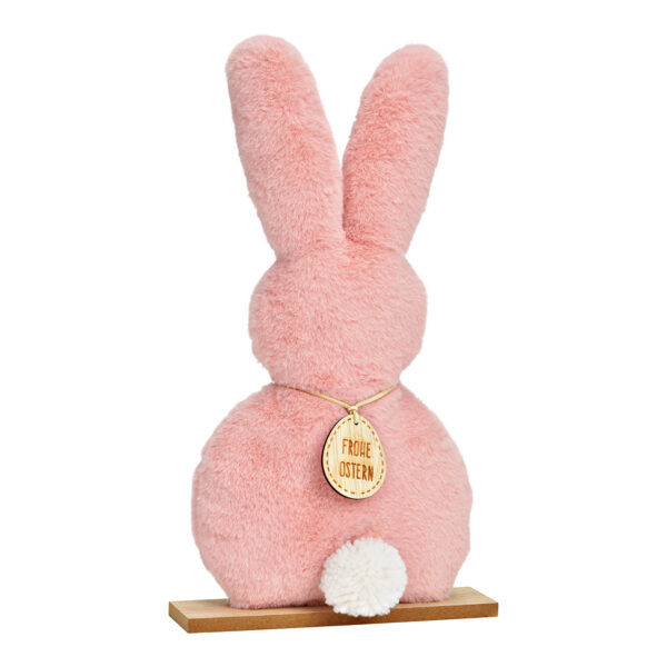 Peluche conejo de pie sobre base de madera rosa (An./Al./Pr.) 20x36x5cm