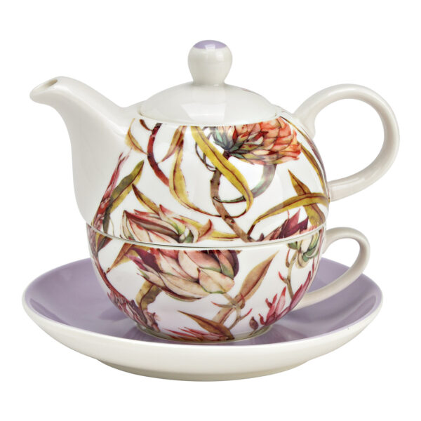 Juego de tetera con decoración de flores de magnolia, juego de 3, de porcelana violeta (An./Al./Pr.) 15x16x15cm 400ml/250ml