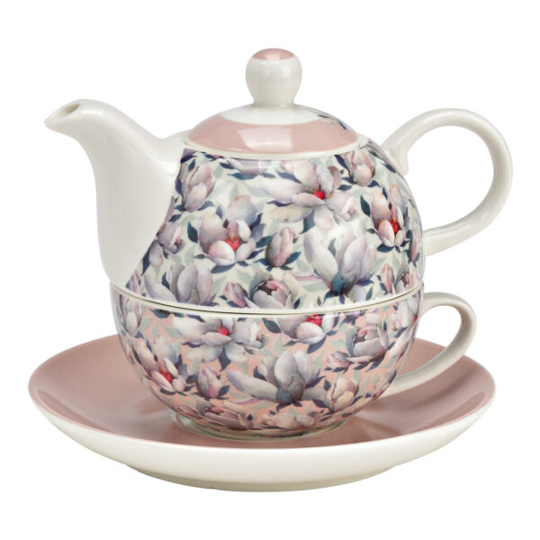 Juego de tetera con decoración de flores de magnolia, juego de 3, de porcelana rosa/rosa (ancho/alto/profundidad) 15 x 16 x 15 cm 400 ml/250 ml