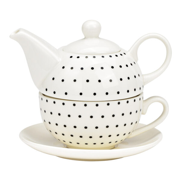 Juego de tetera, decoración de lunares, juego de 3, de porcelana blanca (An./Al./Pr.) 15x16x15cm 400ml/250ml