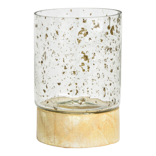 Farol sobre base de madera de mango fabricado en cristal transparente (An./Al./Pr.) 8x13x8cm