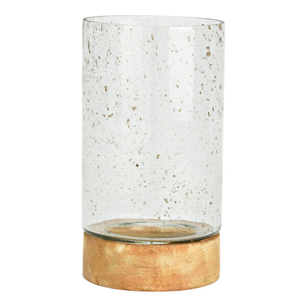 Farol sobre base de madera de mango fabricado en cristal transparente (An./Al./Pr.) 10x19x10cm