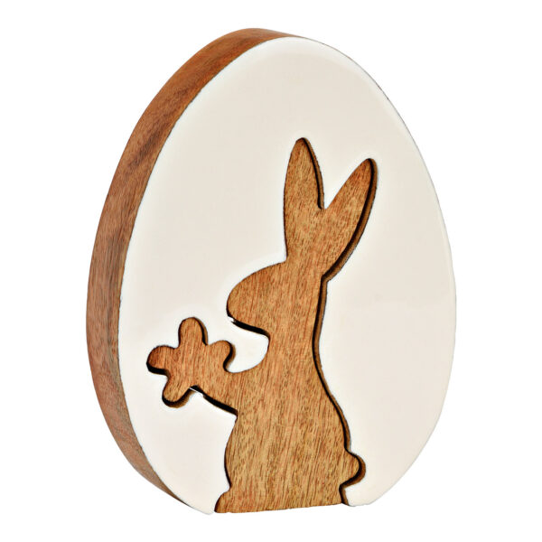 Soporte para huevos de Pascua con conejo de madera de mango, juego de 2, natural/blanco (ancho/alto/profundidad) 12 x 16 x 4 cm