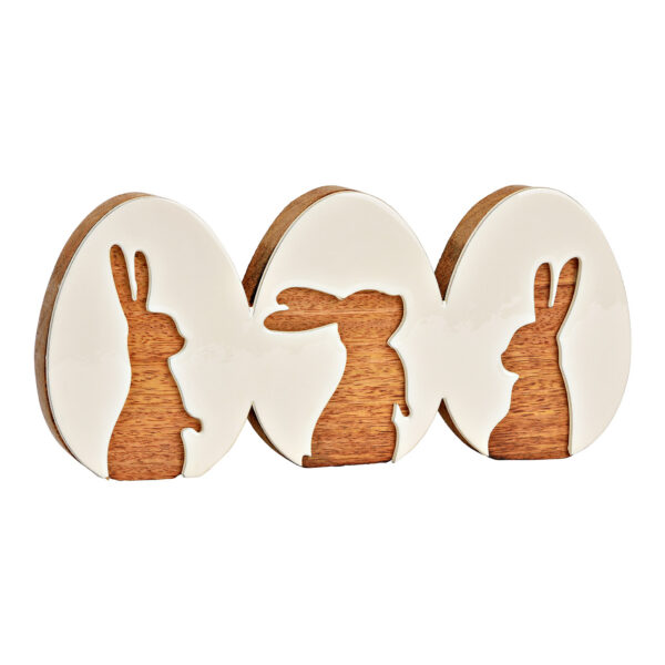 Soporte para huevos de Pascua con decoración de conejo fabricado en madera de mango, natural (ancho/alto/profundidad) 28 x 14 x 2 cm
