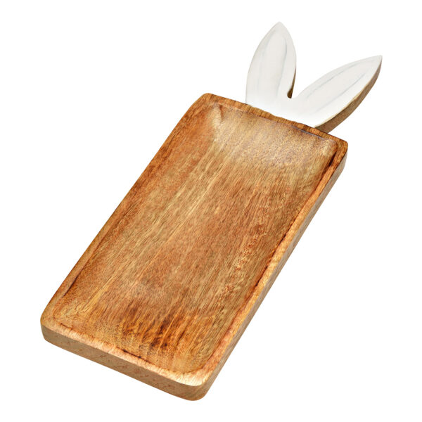 Bandeja decorativa con orejas de conejo de madera de mango, natural/blanco (An./Al./Pr.) 36x2x12cm