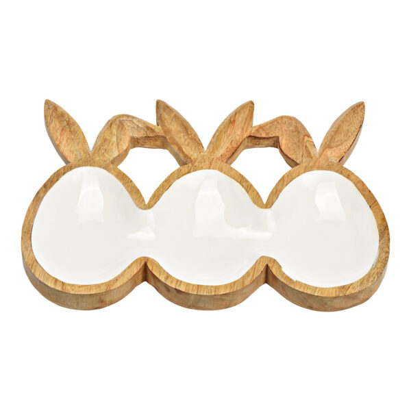 Bandeja decorativa con forma de huevo de Pascua y orejas de conejo de madera de mango, natural (An./Al./Pr.) 6x6x24cm