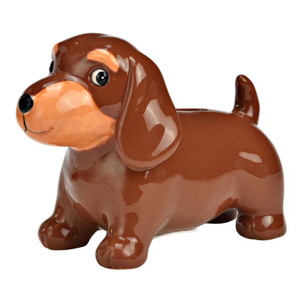 Hucha de cerámica con forma de perro salchicha marrón (An./Al./Pr.) 18x13x9cm