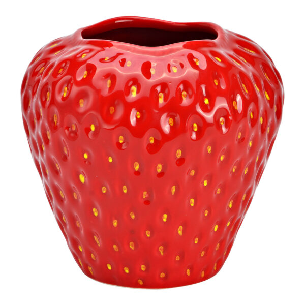 Jarrón de cerámica con forma de fresa, color rojo (ancho x alto x profundidad) 16 x 17 x 17 cm