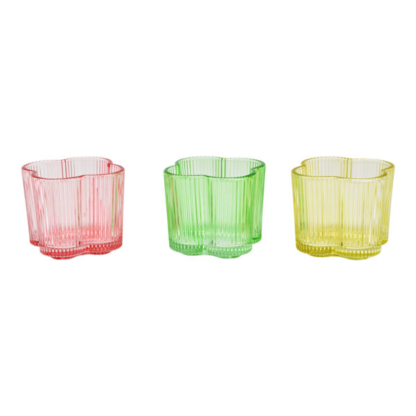 Portavelas de cristal con forma de flor, triple, rosa/verde/amarillo Ø8cm