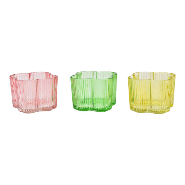 Portavelas de cristal con forma de flor, 3 unidades surtidas, rosa, verde y amarillo (ancho, alto y profundidad): 10 x 8,5 x 10 cm